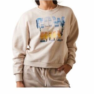 Ariat Women's Small Cowboy Crew Sweater Oatmeal Heather western cowgirl cactus
